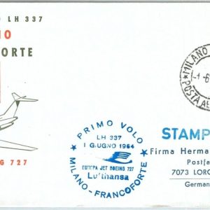 72118 - ITALY - Postal History - FIRST FLIGHT:  Milan - Frankfurt 1964 Lufthansa