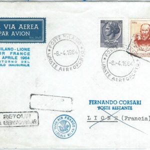 72133 - ITALY - Postal History - FIRST FLIGHT:  Milan - Lyon 1964 AIR FRANCE