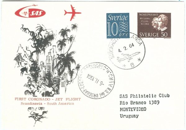 72157 - Postal History - FIRST FLIGHT: SWEDEN to South America via URUGUAY !