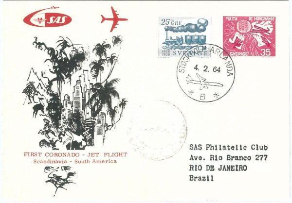 72153 - Postal History - FIRST FLIGHT: SWEDEN to South America via BRAZIL !