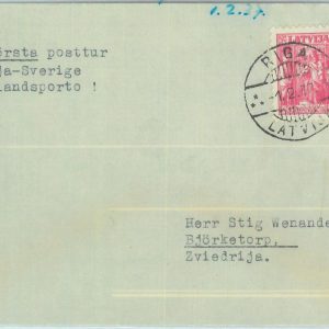 89690 - LATVIA - Postal History - FIRST FLIGHT  Riga - Stockholm SWEDEN 1937