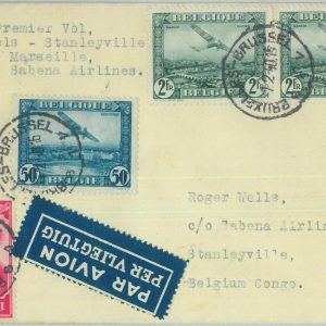 89698 - BELGIUM - Postal History - FIRST FLIGHT cover to STANLEYVILLE Congo 1940