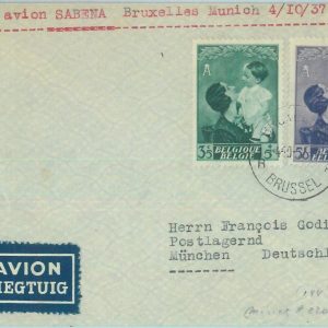 89697 - BELGIUM - Postal History - FIRST FLIGHT cover BRUXELLES - MUNICH  1937