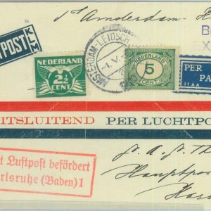 89752 - NETHERLANDS - Postal History - FIRST FLIGHT  Amsterdam - Karlsruhe 1930