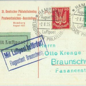 89705 - GERMANY - Postal History - FIRST FLIGHT Stationery Card  # 221 1925