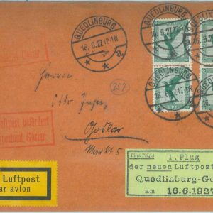 89713 - GERMANY - Postal History - FIRST FLIGHT COVER: Quedlinburg / Goslar 1927