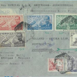 89785 - SPAIN - Postal History - FIRST FLIGHT:  AMSTERDAM / Johannesburg   1946