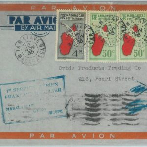 83224 - Postal History - FIRST FLIGHT:  Madagascar - Congo - France  1935   # 65
