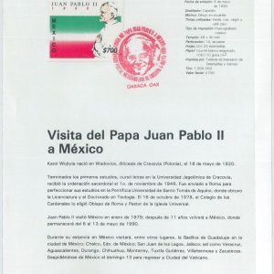 79048 -  MEXICO -  FDC official STAMP presentation sheet:  RELIGION Pope 1990