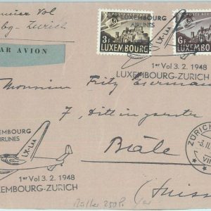 89687 - LUXEMBOURG - Postal History - FIRST FLIGHT:  Luxembourg Airlines 1948