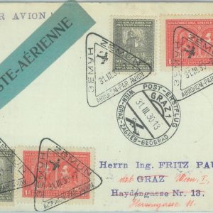 89689 - YUGOSLAVIA Serbia - Postal History - FIRST FLIGHT  Wien Graz Zagreb 1930