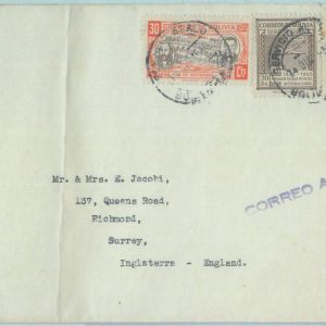 85991 - BOLIVIA   - POSTAL HISTORY -  AIRMAIL COVER to the UK 1950