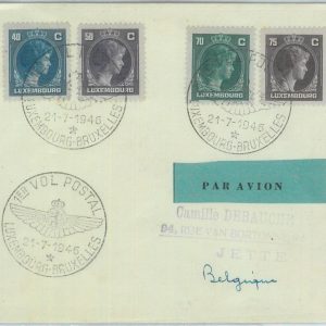 83203 - LUXEMBOURG - Postal History - FIRST Postal FLIGHT to  BRUXELLES 1946