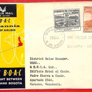 aa3407 - COLOMBIA - Postal History - FIRST FLIGHT  BOAC London - Bogota 1960