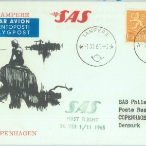 83139 - FINLAND - Postal History - FIRST FLIGHT:  TAMPERE - Copenhagen   1965