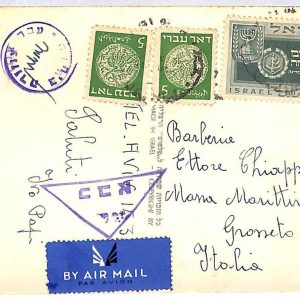 ai1768 - ISRAEL - Postal History - Censored POSTCARD to ITALY 1950 - TEL AVIV