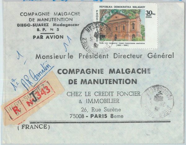 81113 - MADAGASCAR - POSTAL HISTORY - COVER from DIEGO SUAREZ 1987 Orchids