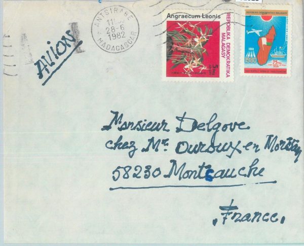 81023 - MADAGASCAR - POSTAL HISTORY -  COVER from Antsirabe  1982 Orchids