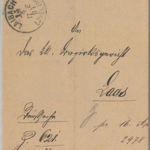 75487 - AUSTRIA Slovenia - POSTAL HISTORY -  Cover from LAIBACH 1884
