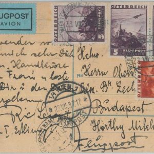 81849 -  AUSTRIA  - POSTAL HISTORY - AIRMAIL  CARD to HUNGARY 1927