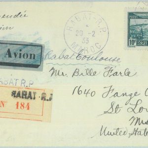 89642 - MOROCCO Maroc - Postal History -Airmail REGISTERED COVER to the USA 1933