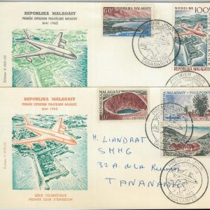 81127 - MADAGASCAR - POSTAL HISTORY -  2 FDC COVERS 1962 - AVIATION vulcanoes