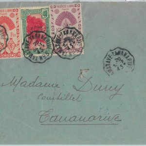 81093 -  MADAGASCAR - POSTAL HISTORY -  COVER nice BLUE Tananarive postmark 1945