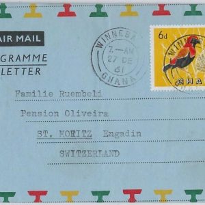 42894 - GHANA  - Postal History - erogramme from Winneba to Switzerland : BIRDS