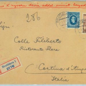 84067 - SLOVENIA - Postal History - REGISTERED COVER to ITALY  1940