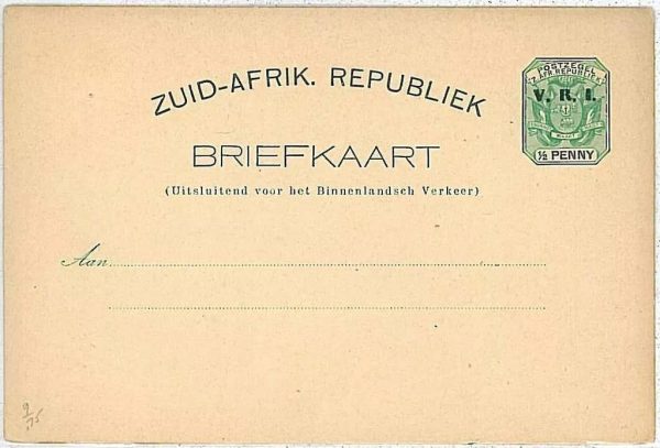 15325 - SOUTH AFRICA  -  Postal History - STATIONERY CARD overprinted VRI  1/2 P