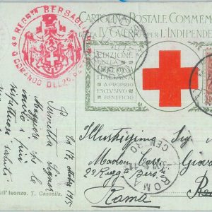 89931 - ITALY : COS  - POSTAL HISTORY - RODI stamp on RED CROSS to Postcard 1915