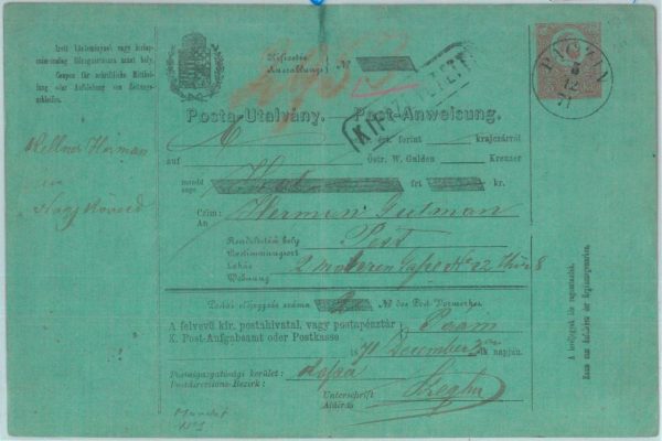 88865 - AUSTRIA - POSTAL HISTORY - POSTAL MANDAT Stationery Card  1871 HUNGARIAN