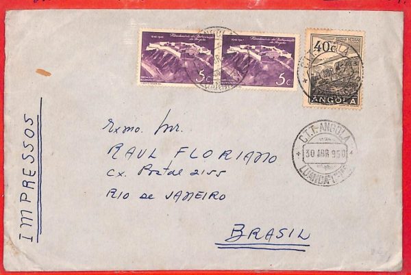 aa3935 -  ANGOLA  - Postal History - Printed Matter  COVER to BRAZIL  1950