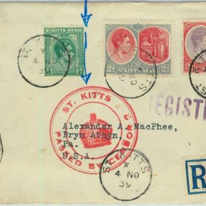 BK0442  - St KITTS - Postal History - Censored REGISTERED COVER to USA 1939