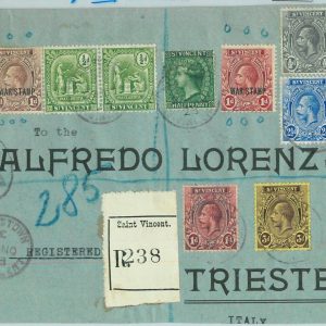 BK0445 - ST VINCENT - Postal History - War Tax on REGISTERED COVER to ITALY 1924