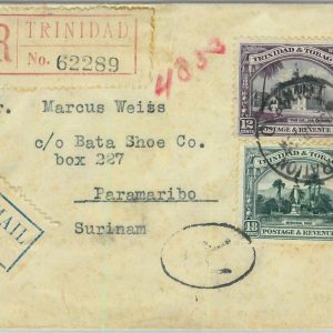 BK0447 - TRINIDAD & TOBAGO  - POSTAL HISTORY -  REGISTERED Cover to SURINAM 1935
