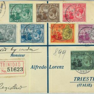 BK0448 - TRINIDAD & TOBAGO  - POSTAL HISTORY -  REGISTERED Cover to ITALY 1924