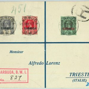BK0406 -  BARBUDA  - POSTAL HISTORY - Registered COVER to ITALY via NY  1924