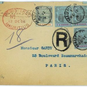 BK1817 - MAURITIUS  - Postal History - 27 Cts on REGISTERED COVER to PARIS 1906