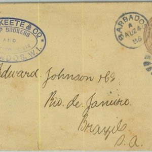 BK0405 - BARBADOS -  POSTAL HISTORY -  STATIONERY  COVER to BRAZIL !! 1886
