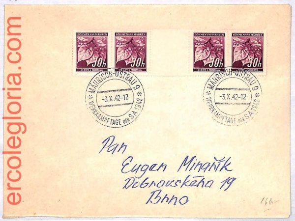 ai3458 - Bohemia and Moravia - POSTAL HISTORY - Gutter pair on COVER   - 1942