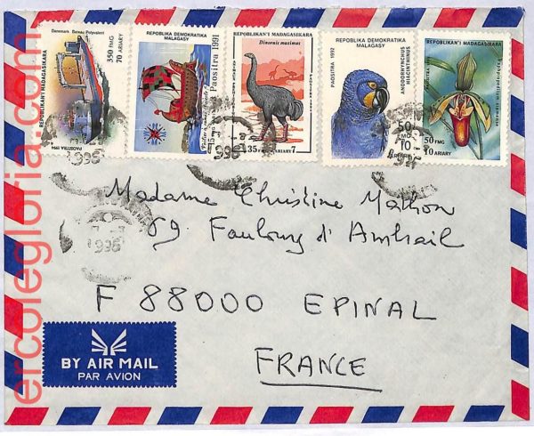 ai3460 - MADAGASCAR - Postal History - AIRMAIL COVER - Boats ORCHIDS birds 1995