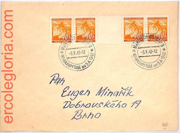 ai3457 - Bohemia and Moravia - POSTAL HISTORY -- Gutter pair on COVER   - 1942