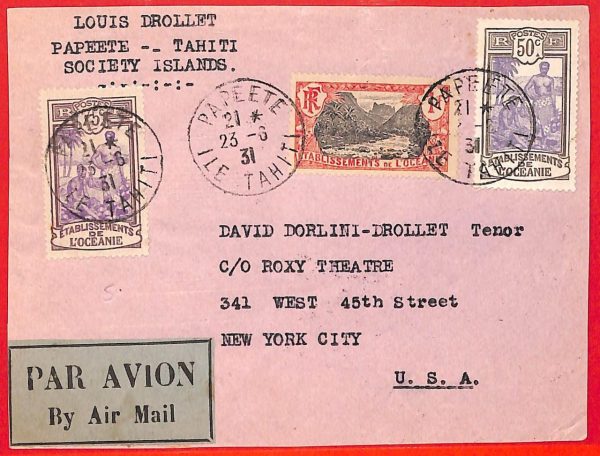 aa3548 - OCEANIE  Tahiti  - POSTAL HISTORY -   AIRMAIL COVER Front 1931 - NICE!