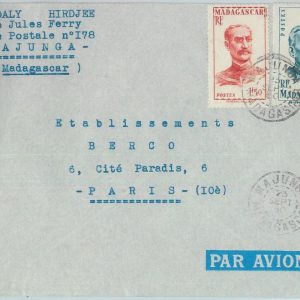 80986 -  MADAGASCAR  - POSTAL HISTORY - AIRMAIL COVER from MAJUNGA to FRANCE