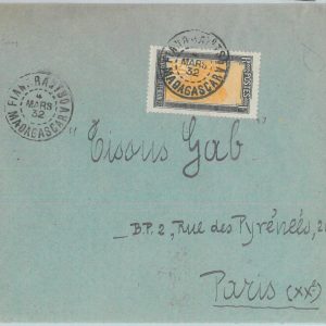 80996 - MADAGASCAR  POSTAL HISTORY: Single stamp on COVER from Fianarantsoa 1932