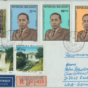 81096 - MADAGASCAR - POSTAL HISTORY - REGISTERED COVER  1977 - BOATS waterfalls