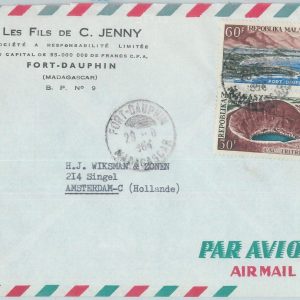 81058 - MADAGASCAR - POSTAL HISTORY - COVER: FORT DAUPHIN 1964 dolphin VULCANO