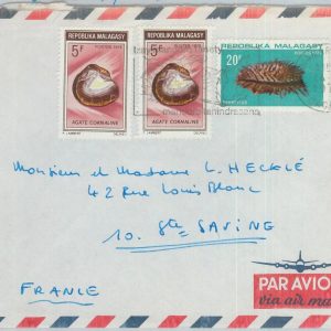 81029 - MADAGASCAR - POSTAL HISTORY -  COVER to FRANCE 1970 SHELLS Fire MINERALS