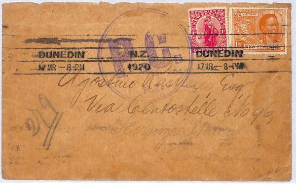 ai1641 - NEW ZEALAND - Postal History -  COVER from DUNEDIN  to ITALY  1920